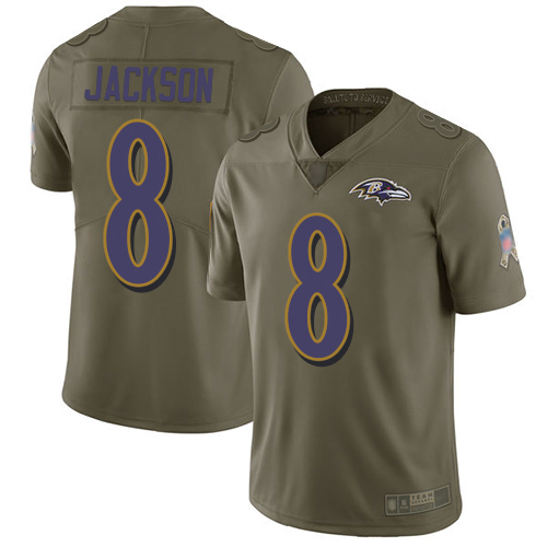Baltimore Ravens Limited Olive Men Lamar Jackson Jersey NFL Football #8 2017 Salute to Service